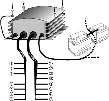 HELLA Spannungswandler, Eingangsspannung: 24V, Ausgangsspannung: 12V, inkl. zusätzlichem Kabelbaum für Anhängerleuchte, 5DS 008 125-001