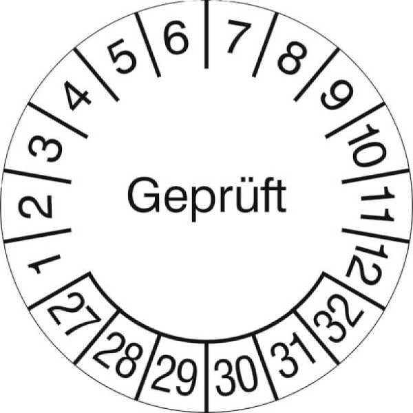 Stein HGS Prüfplaketten ohne Jahresfarbe (6 Jahre), Geprüft, weiß, 2027-2032, 31.3689-27