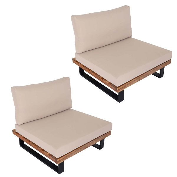 Mendler 2er-Set Lounge-Sessel HWC-H54, Garten-Sessel, Spun Poly Akazie Holz FSC Alu, hellbraun, Polster beige, 2x98524+2x101472