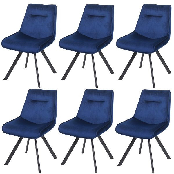 Mendler 6er-Set Esszimmerstuhl HWC-K24, Polsterstuhl Küchenstuhl Lehnstuhl Stuhl, Metall Samt, blau, 3x89597
