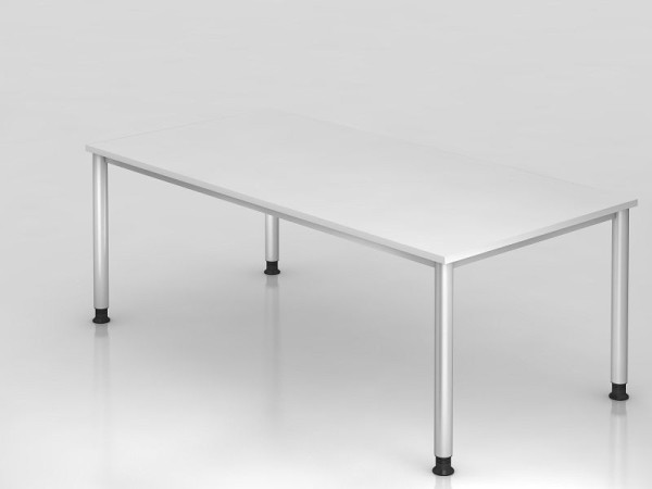 Hammerbacher Schreibtisch 4 Fuß rund 200x100cm weiß/Silber, Rechteckform, VHS2E/W/S