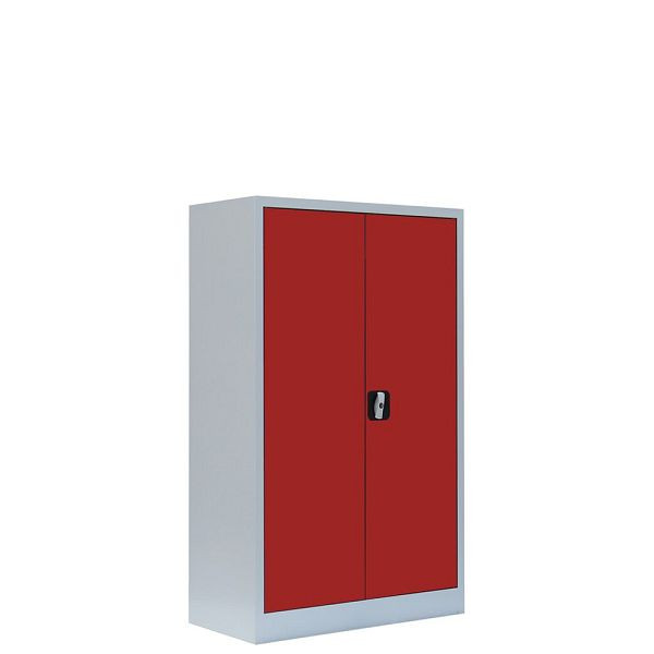 Lüllmann Aktenschrank/ Flügeltürenschrank, 1200 x 800 x 380 mm, Lichtgrau/Feuerrot, 530294