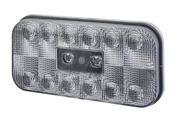 HELLA Heckleuchte, LED, 12V, Anbau/geschraubt, Lichtscheibenfarbe: rot/transparent, LED-Lichtfarbe: weiß, Rundstecker, rechts/links, 2VA 011 900-011