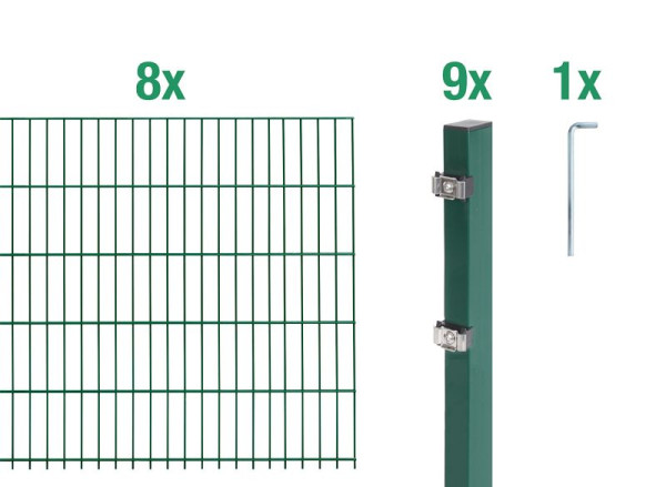 Alberts Doppelstabmattenzaun als 18 teilig Zaun-Komplettset Typ 6/5/6, Höhe: 160 cm, L: 16 m, grün, 651336