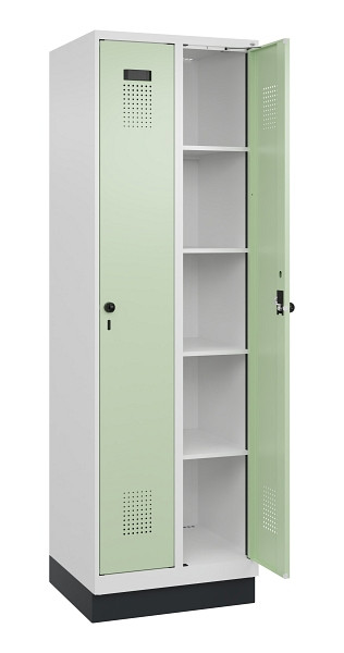 C+P Wäsche-Spind Evolo PLUS, mit Sockel, 2 Abteile, 1950x600x500mm, 9016/6019, Verschluss Drehriegel, Ablageböden 8, 049020-20B S10019