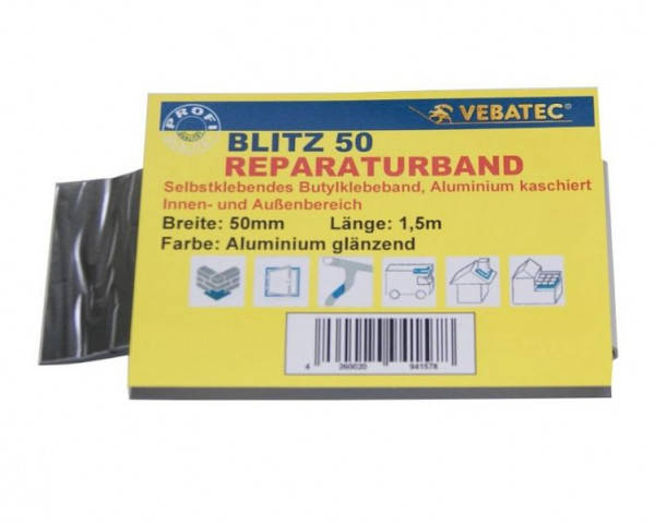 Vebatec Blitz Butyl Reparaturband Aluminium-glänzend 50mm x 1,5m, 106