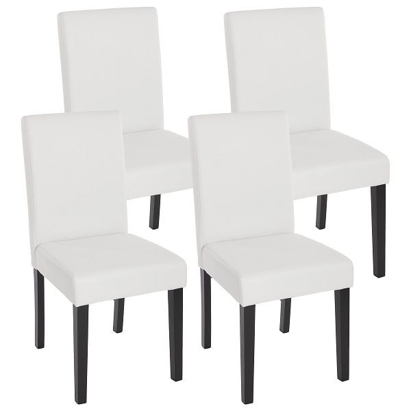 Mendler 4er-Set Esszimmerstuhl Stuhl Küchenstuhl Littau, Kunstleder, weiß matt, dunkle Beine, 33704