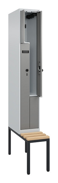 C+P Z-Spind Evolo PLUS, Bank, 2 Fächer, 2120x300x815mm, 7035/0004, Drehriegel, Sitzfläche Buche-Hartholz, Sitzbank, 0490537-102 S10009