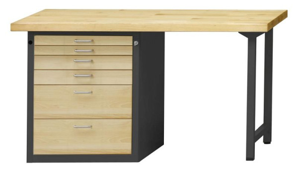ANKE Werkbänke Kombiwerkbank, Modell 814 VH, 1500 x 700 x 890 mm, RAL 7016/Buche, BMP 40 mm, 420.053