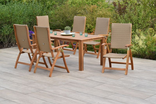 Merxx Capri Set 7-teilig, 6 Capri Klappsessel, 1 Tisch 185 x 90 cm, Akazienholz, Natur, FSC Akazienholz mit Kunststoffgeflecht, 50780-264