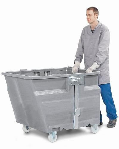 DENIOS Kippbehälter PolyMaxx aus Polyethylen (PE), mit Rollen, 800 Liter Volumen, grau, 173177