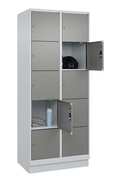 C+P Schließfachschrank Evolo PLUS, mit Sockel, 10 Fächer, 1950x800x500mm, 7035/0, Frontfarbe 0005000 RDS Stahlgrau, 049020-225 S10014