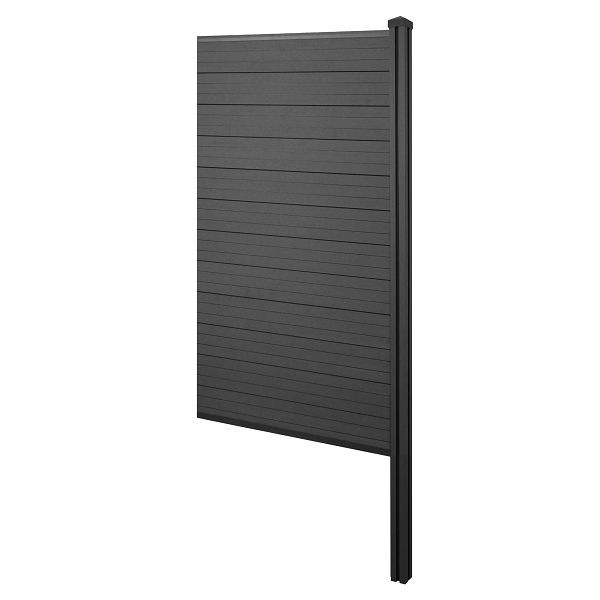 Mendler WPC-Sichtschutz Sarthe, Windschutz Zaun, WPC-Pfosten zum Einbetonieren, Erweiterungselement schmal, 98cm anthrazit, 76248+3x76239+76242+76263