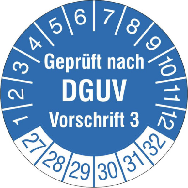 Stein HGS Prüfplaketten mit Jahresfarbe (6 Jahre), Folie, Ø 30 mm, weiß-blau, 2027-2032, 31.c7037-27