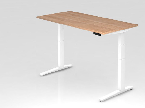 Hammerbacher Sitz-Steh-Schreibtisch elektrisch 160x80cm Nussbaum/Weiß, Rechteckform, VXBHM16/N/WW
