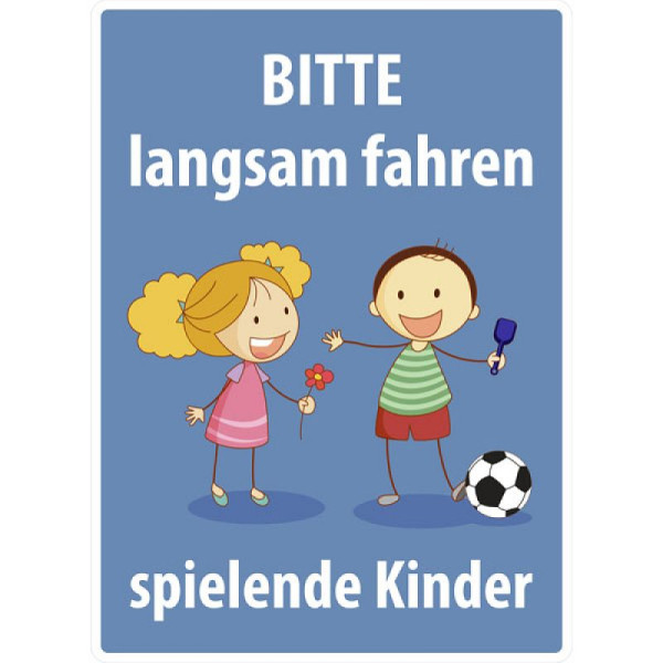 Stein HGS Kinderhinweisschild, BITTE langsam fahren, spielende Kinder, 52.5473