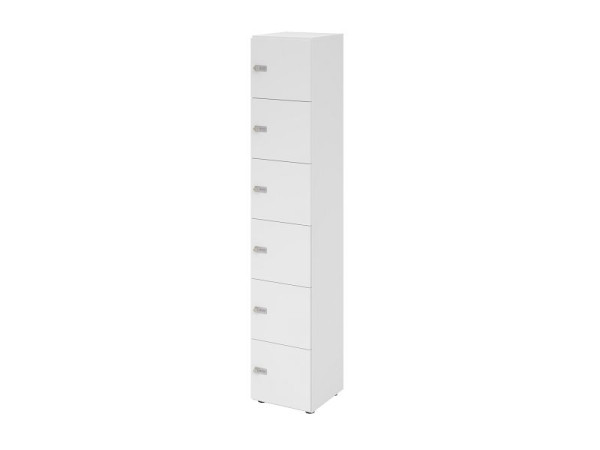 Hammerbacher Schließfachschrank schmal 6OH, 6 Türen, Korpus: weiß, Türen: weiß, 40 x 40 x 215,6 cm (BxTxH), Zahlenschloss, V264L6/W/W/ZS