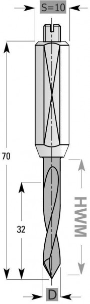 Edessö Durchgangsbohrer HWM S10, A: 5, B: 32, GL: 70 - LH, 142605002