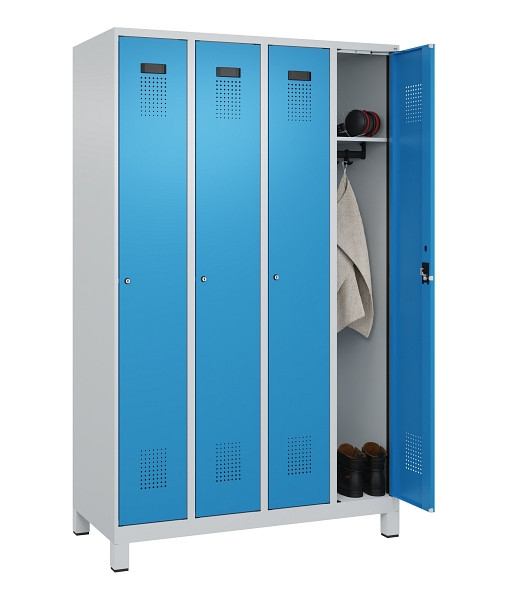 C+P Spind Evolo PLUS, mit Füßen, 4 Abteile, 1950x1200x500mm, 7035/5012, Verschluss Zylinderschloss, Ablageböden 4, 049010-40 S10034