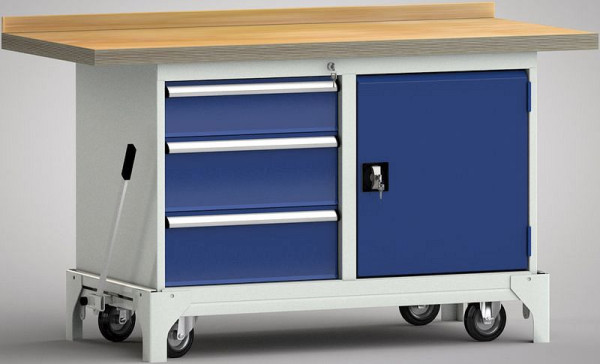 KLW Fahrbare Profi-Werkbank - 1500 x 700 x 871 mm L x B x H, links 150EA/2x200EA, rechts Tür, WP782N-1500M45-E7056