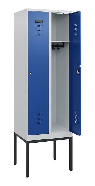 C+P Spind Evolo PLUS, Gestell, 2 Abteile, 1950x600x500mm, 7035/5010, Zylinderschloss, 0490305-20 S10029