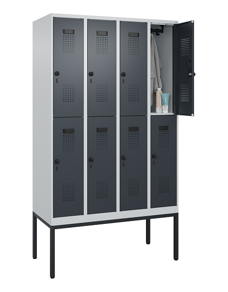 C+P Doppelstock-Spind Evolo PLUS, Gestell, 8 Fächer, 2120x1200x500mm, 7035/7016, Drehriegel, 0493307-40 S10012