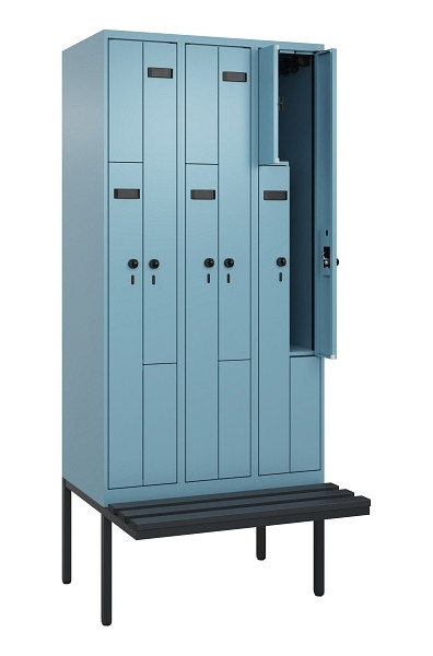 C+P Z-Spind Evolo PLUS, Bank, 6 Fächer, 2120x900x815mm, 0010/0010, Drehriegel, Material Sitzfläche Kunststoff, 0490437-306 S10076