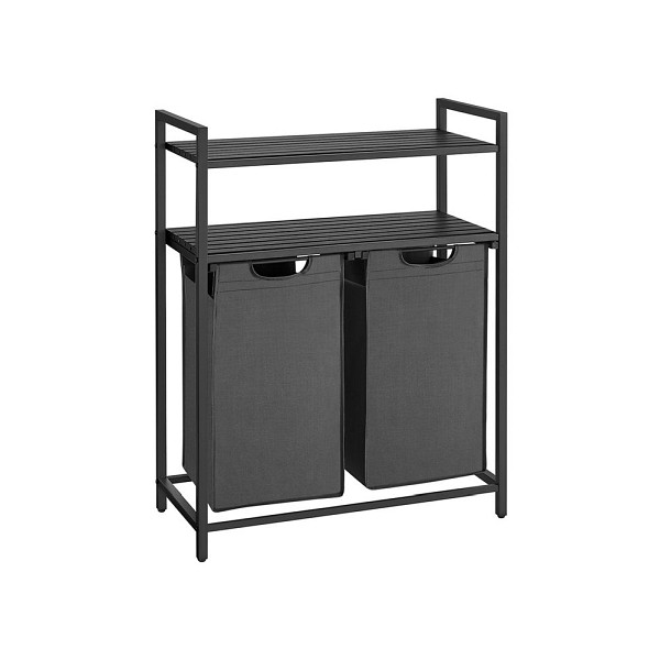 VASAGLE Wäschekorb 2 x 46 L mit 2 Ablagen schwarz-grau, B34BLH211G01