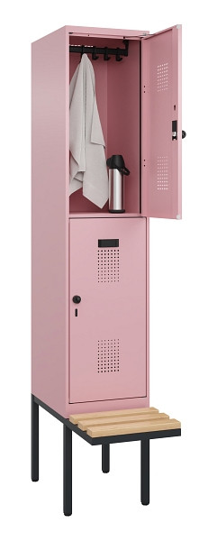 C+P Doppelstock-Spind Evolo PLUS, Bank, 2 Fächer, 2120x400x815mm, 3015/3015, Drehriegel, Sitzfläche Buche-Hartholz, 0493407-12 S10024