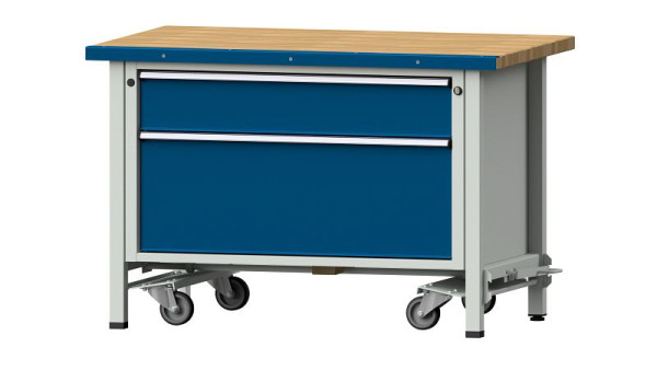 ANKE Werkbänke Kastenwerkbank, Modell 15 VX, 1270 x 800 x 840 mm, RAL 7035/5010, BMP 40 mm, mit absenkbarer Fahreinrichtung, 340.072