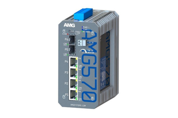 AMG Systems Industrieller managed Switch, 4 x 10/100/1000BT, 2 x 100/1000/2,5GFX SFP Slots, AMG570-4G-2S
