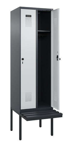 C+P Spind Evolo PLUS, 2 Abteil, 2120x600x815mm, 7016/7035, Drehriegel, Material Sitzfläche Kunststoff, 0490407-20 S10071