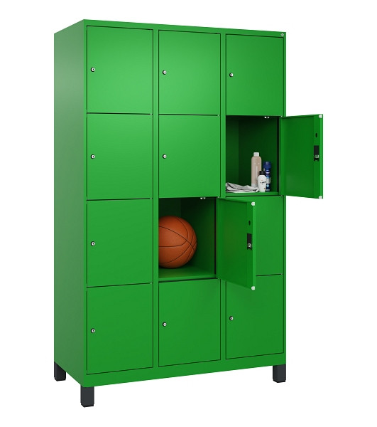 C+P Schließfachschrank Evolo PLUS, mit Füßen, 12 Fächer, 1950x1200x500mm, 6037/6037 Reingrün, Abteile 3, Abteilbreite 400 mm, 049010-324 S10026