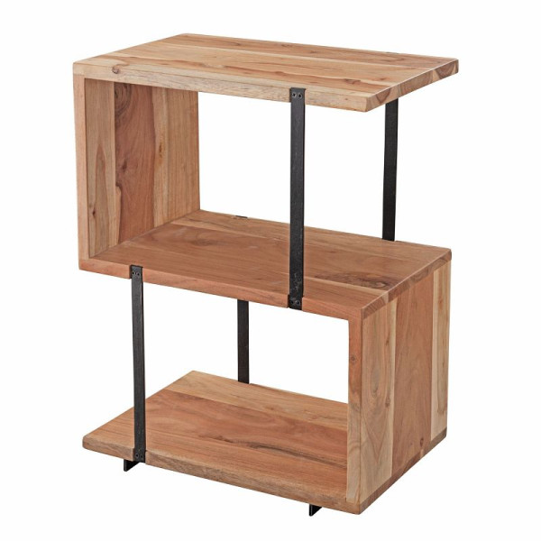 Wohnling Beistelltisch S-Form 45 x 60 x 30 cm Akazie Metall, Industrial, mit Metallbeinen, Holz, WL5.971