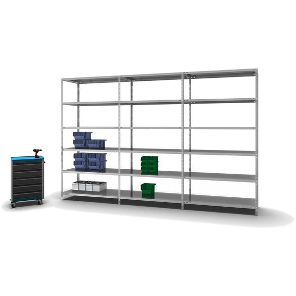 hofe Fachboden-Grundregal, 2500x600x1300 mm, 6 Fachebenen, verzinkt, 125 kg Fachlast, 750 kg Feldlast, zweiseitige Bedienung, WZG25613L