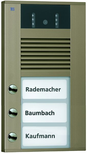 TCS Video-Außenstation mit 130-Grad-Kamera Serie AVD mit 3 Klingeltasten (rechtsbündig), AP bronze, AVD14033-0012