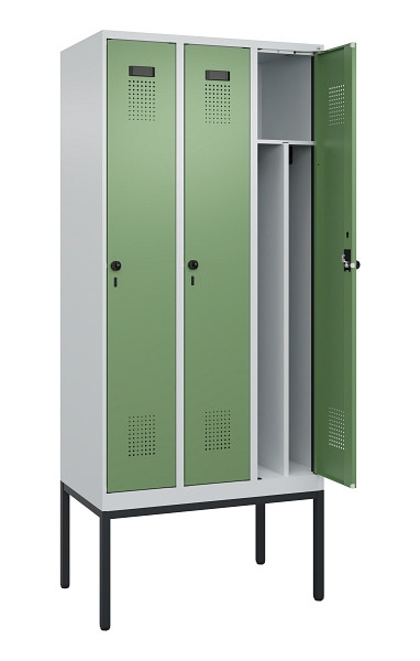 C+P Spind Evolo PLUS, Gestell, 3 Abteile, 2120x900x500mm, 7035/6011, Verschluss Drehriegel, 0490307-30F S10010