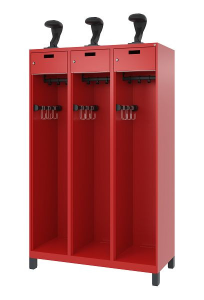 C+P Feuerwehrspind Evolo, Modell PRAKTUS, 3 Abteile, H1950xB1200xT500 mm, Feuerrot, Füße, 0492015-32 S10008