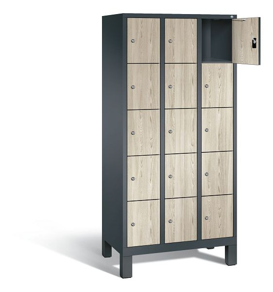 C+P Schließfachschrank Evolo, H1850xB900xT500mm, Farbe: Anthrazitgrau / Dekor Sen-Esche, 48010-305 S10175