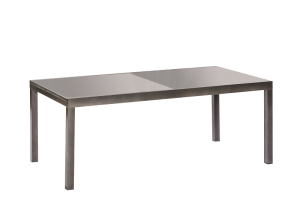 Merxx Semi Ausziehtisch 150 (220) x 90 cm, graphitfarbenes Gestell / graue Glasplatte, Aluminium, 26471-217
