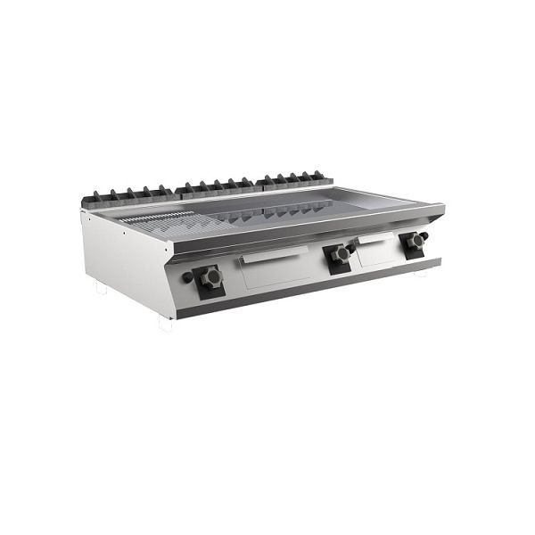 Mareno M1-900 Gas-Backplatte mit 2/3 glatter und 1/3 gerippter verchromter Platte, 120cm, 1200(B)x920(T)x250(H)mm, FT912GMCT, 191.230