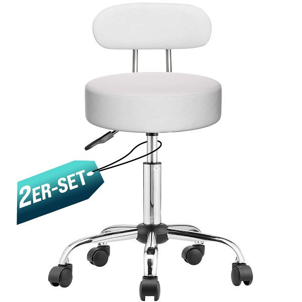 casaria Rollhocker 2er-Set Weiß 360° drehbar mit Rückenlehne, 997037
