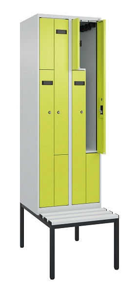 C+P Z-Spind Evolo PLUS, Bank, 4 Fächer, 2120x600x815mm, 7035/0024, Zylinderschloss, Sitzfläche Kunststoff, Sitzbank, 0490537-204 S10096