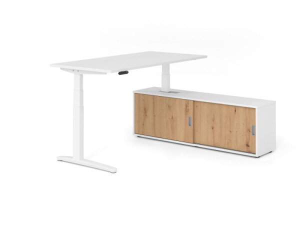 Hammerbacher Schreibtisch XBHM16, 160x80cm, Platte: Weiß, 25mm dick, C-Fuß Gestell Weiß, Höhe: 65 - 129 cm, Ahorn, SB/W/W/W/R, VXBHM16SB/W/W/W/R