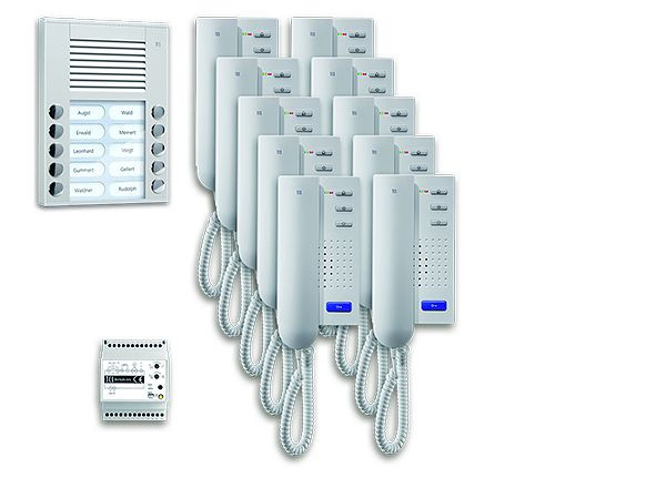 TCS Türkontrollsystem audio:pack AP für 10 Wohneinheiten, mit Außenstation PES 10 Klingeltasten, 10x Türtelefon ISH3030, Steuergerät BVS20, PPA10-EN/02