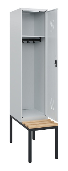 C+P Spind Evolo PLUS, 1 Abteil, 1950x400x815mm, 7035/7035, Zylinderschloss, Sitzfläche Holz, Sitzbank, 0490505-12 S10040