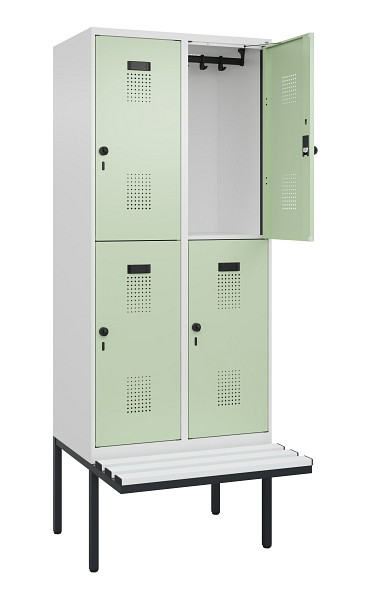 C+P Doppelstock-Spind Evolo PLUS, Bank, 4 Fächer, 2120x800x815mm, 9016/6019, Drehriegel, Sitzfläche Kunststoff, 0493407-22 S10100