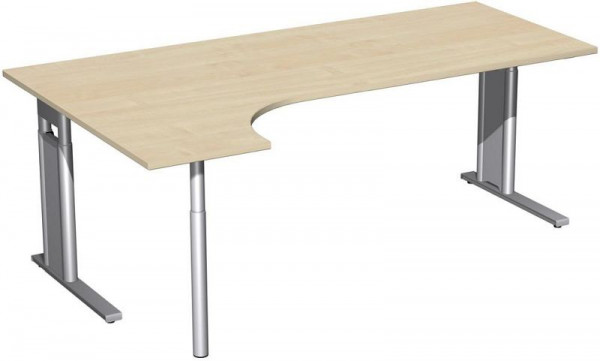geramöbel PC-Schreibtisch links höhenverstellbar, C Fuß Blende optional, 2000x1200x680-820, Ahorn/Silber, N-647318-AS
