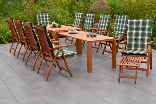 Merxx Comodoro Set 21-teilig, 8 Comodoro Klappsessel, 2 Comodoro Klappsessel, ausziehbares Fußteil, 10 Wendekissen grün kariert / uni, 50539-100