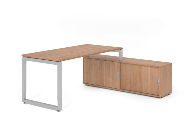 Hammerbacher Aufsatz-Schreibtisch RSE16, 160x80cm, Platte: Nussbaum, 25mm dick, Rahmen Silber, höheneinstellbar, Nussbaum / Nuss, VRSE16SB/N/S/N/N